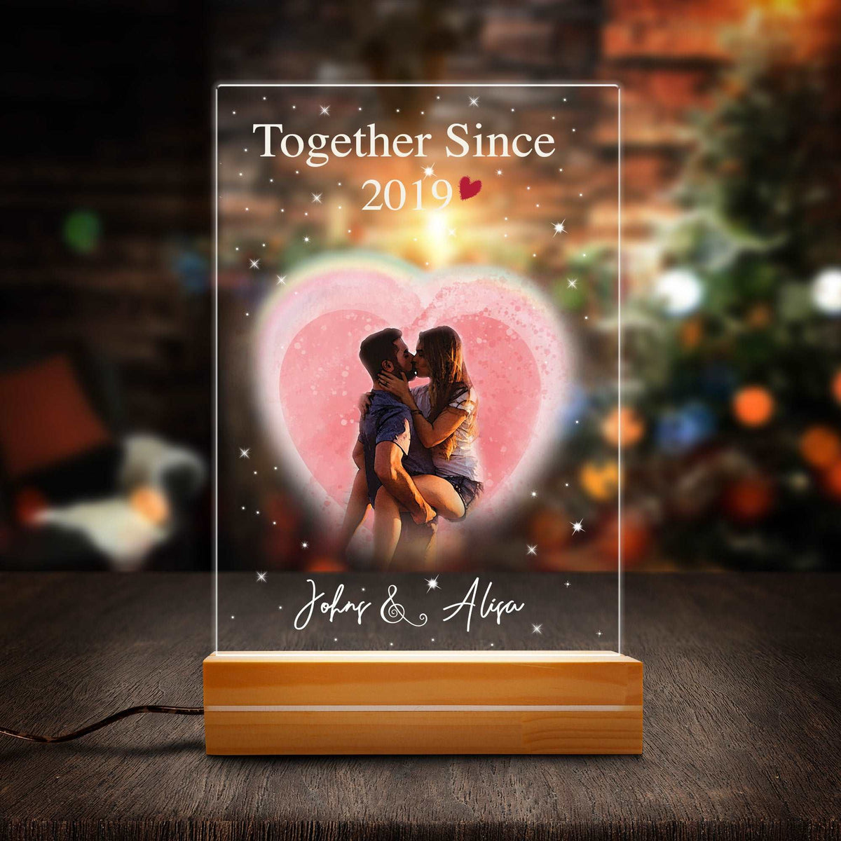 Personalized Couple Photo LED Lamp, Acrylic Night Light Plaque, Valent ...