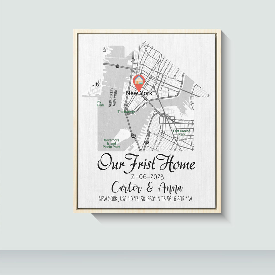 Custom Our First Home Map Canvas, Perfect Housewarming & Realtor Closing Gift for Couples