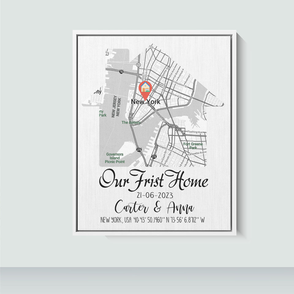 Custom Our First Home Map Canvas, Perfect Housewarming & Realtor Closing Gift for Couples