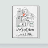 Custom Our First Home Map Canvas, Perfect Housewarming & Realtor Closing Gift for Couples