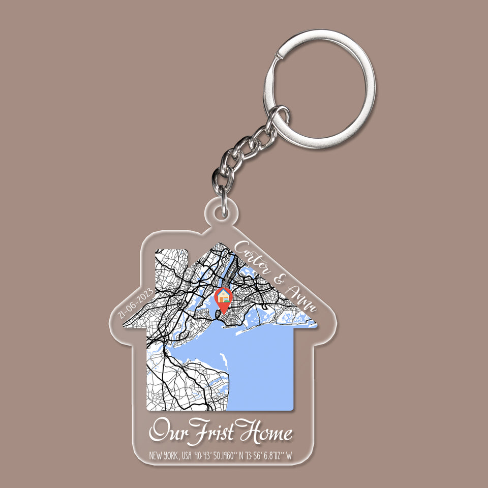 Our First Home KeyChain, Housewarming Gift, Realtor Closing Gift,First Home Gift, Personalized Maps Home Keychain