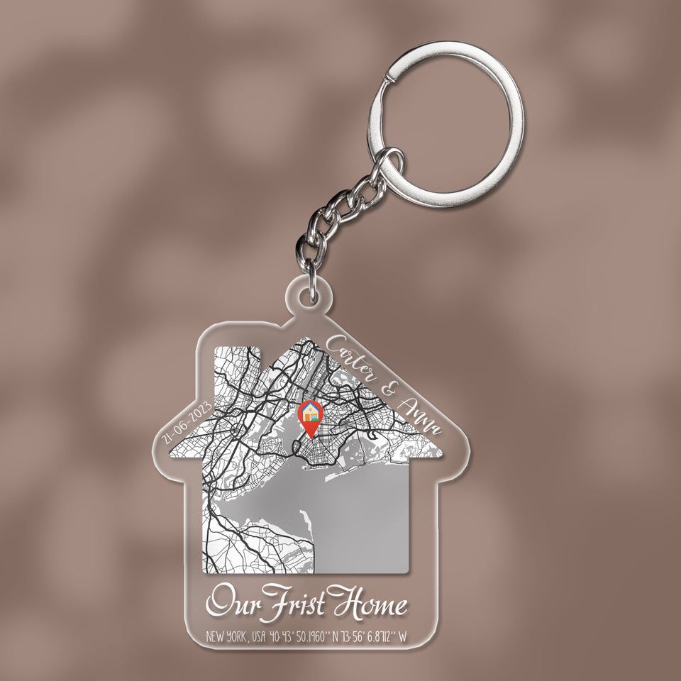 Our First Home KeyChain,Housewarming Gift, Realtor Closing Gift,First Home Gift, Personalized Maps Home Keychain