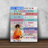 Personalized Teacher Classroom Canvas, Doll Teacher Wood Texture Classroom Wall Art, Back to School Watercolor Canvas Wall Decor