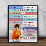 Personalized Teacher Classroom Canvas, Doll Teacher Wood Texture Classroom Wall Art, Back to School Watercolor Canvas Wall Decor