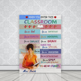 Personalized Teacher Classroom Canvas, Doll Teacher Wood Texture Classroom Wall Art, Back to School Watercolor Canvas Wall Decor