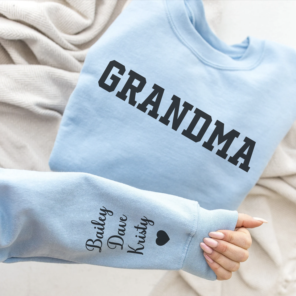 Personalized Grandma Sweatshirt with Grandkids Names on Sleeve, Gift for Grandma, Gift for Grandpa, Sweatshirt with Name on Sleeve