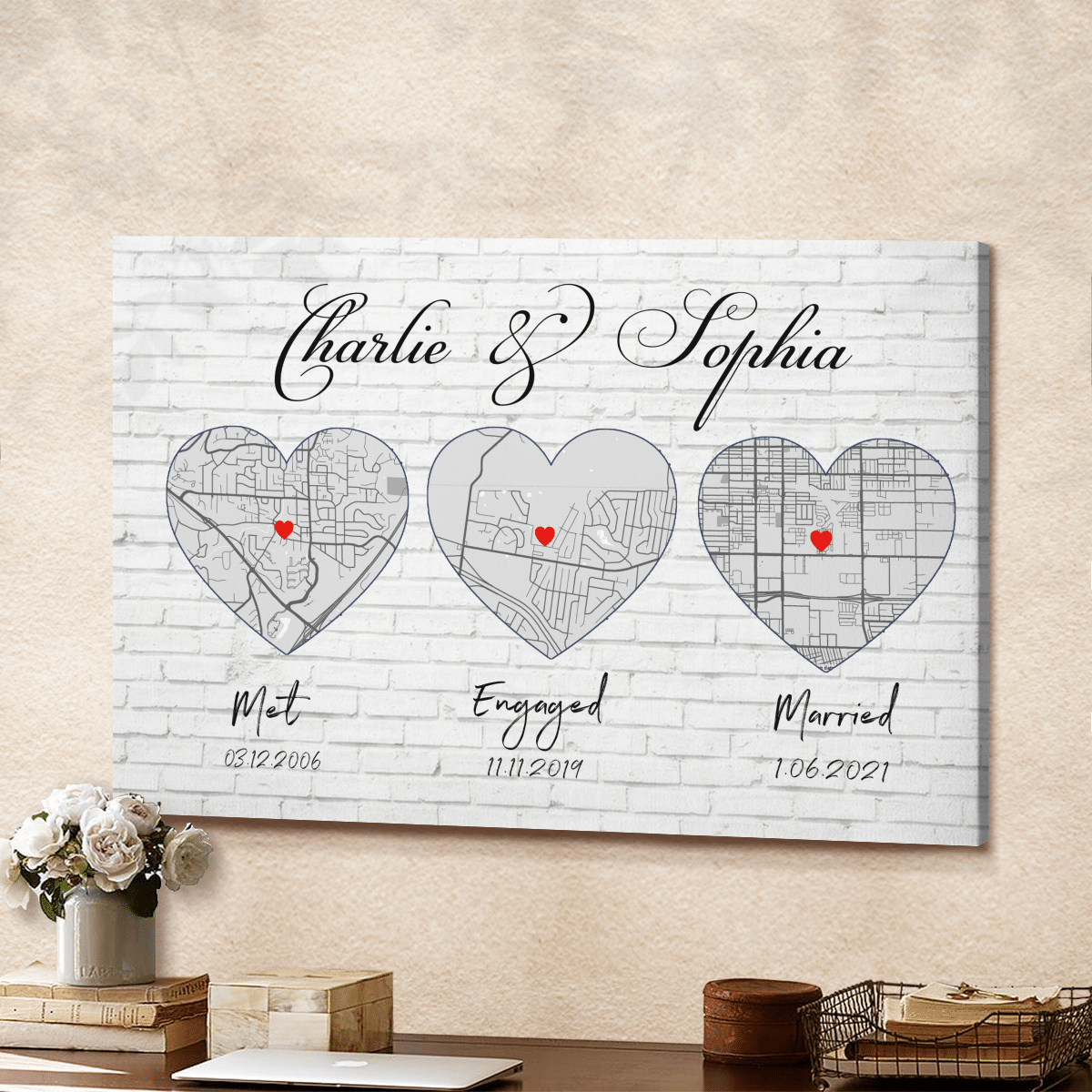 We Met We Married. Map Print. Wedding Gift. Paper Anniversary. 