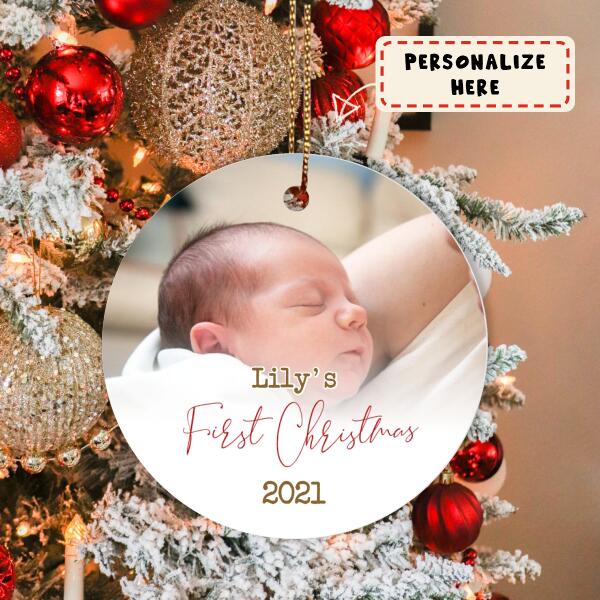 Personalized Baby Photo First Christmas Ceramic Ornament, Custom Photo Ornament