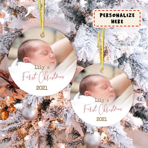 Personalized Baby Photo First Christmas Ceramic Ornament, Custom Photo Ornament