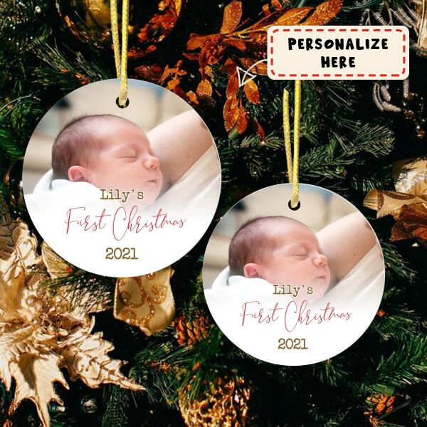 Personalized Baby Photo First Christmas Ceramic Ornament, Custom Photo Ornament