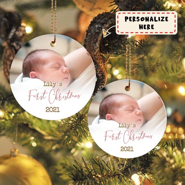 Personalized Baby Photo First Christmas Ceramic Ornament, Custom Photo Ornament