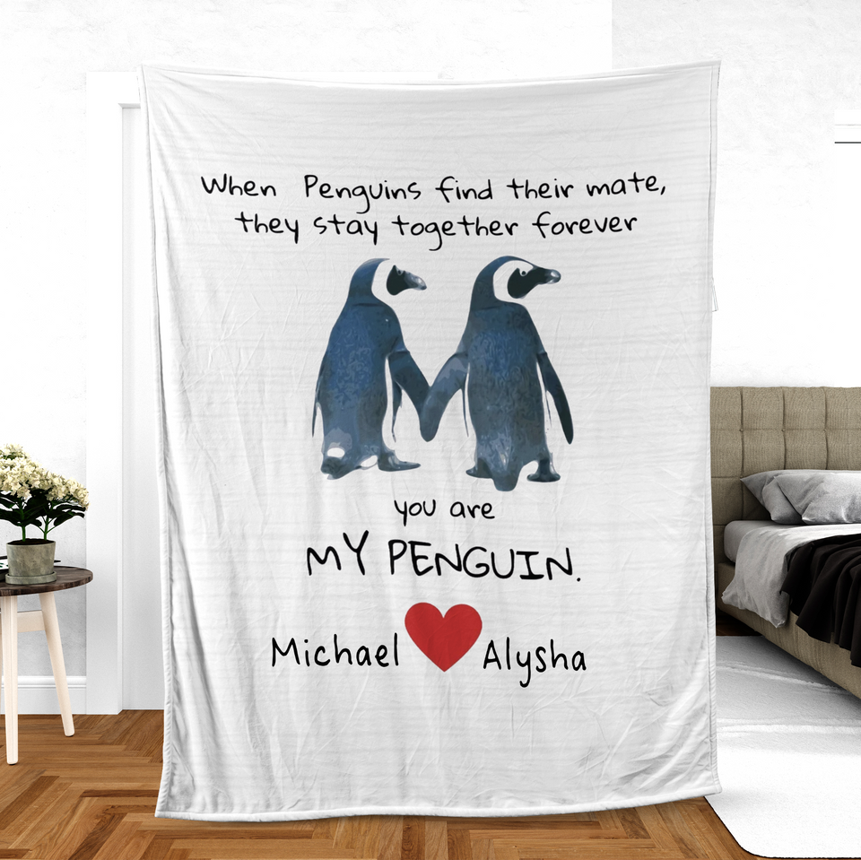Funny Penguin Couple Blanket, Gift for Her or Him, Anniversary or Engagement Gift