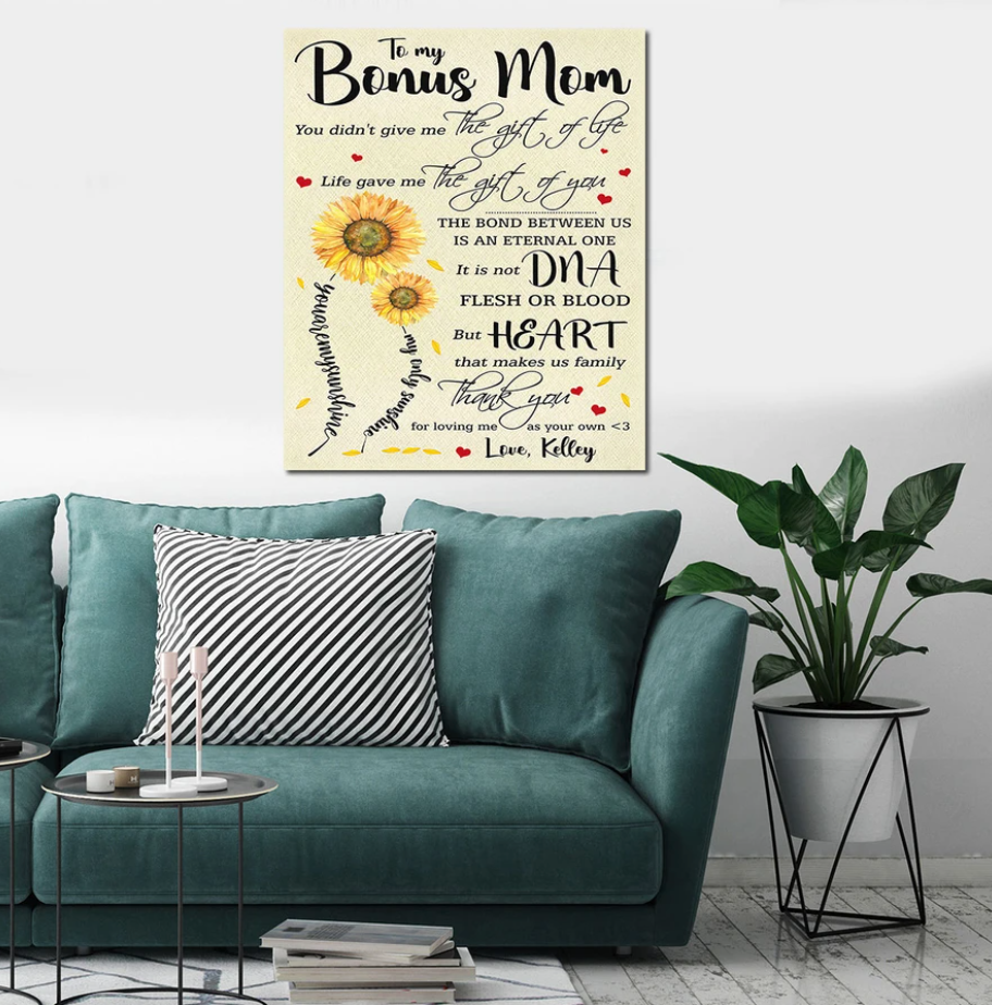 Personalized To My Bonus Mom Canvas, Gift For Bonus Mom, Gift For Mom, Mother Gift Premium Canvas