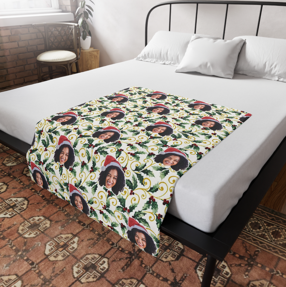 Custom Any Photo Face Funny Christmas Holly Fleecee/Sherpa Blanket