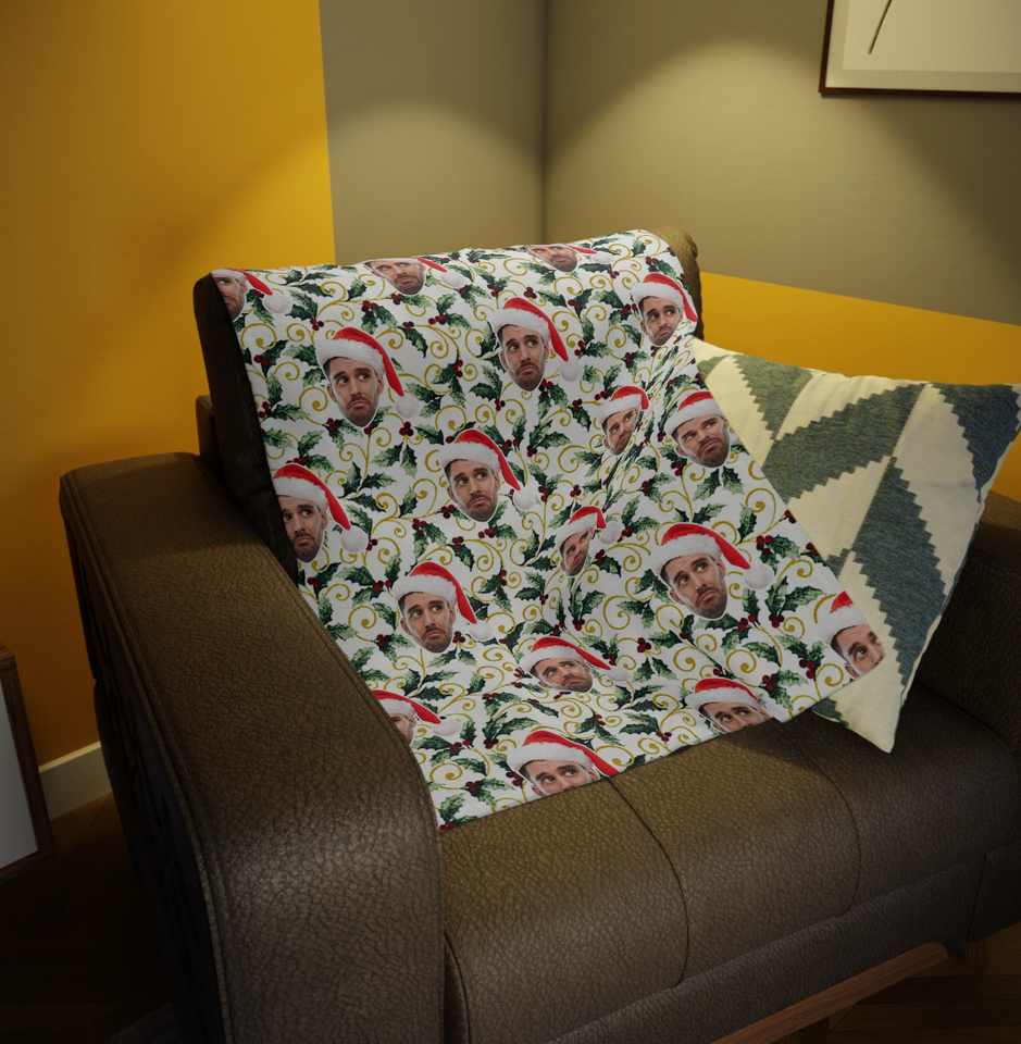 Custom Any Photo Face Funny Christmas Holly Fleecee/Sherpa Blanket
