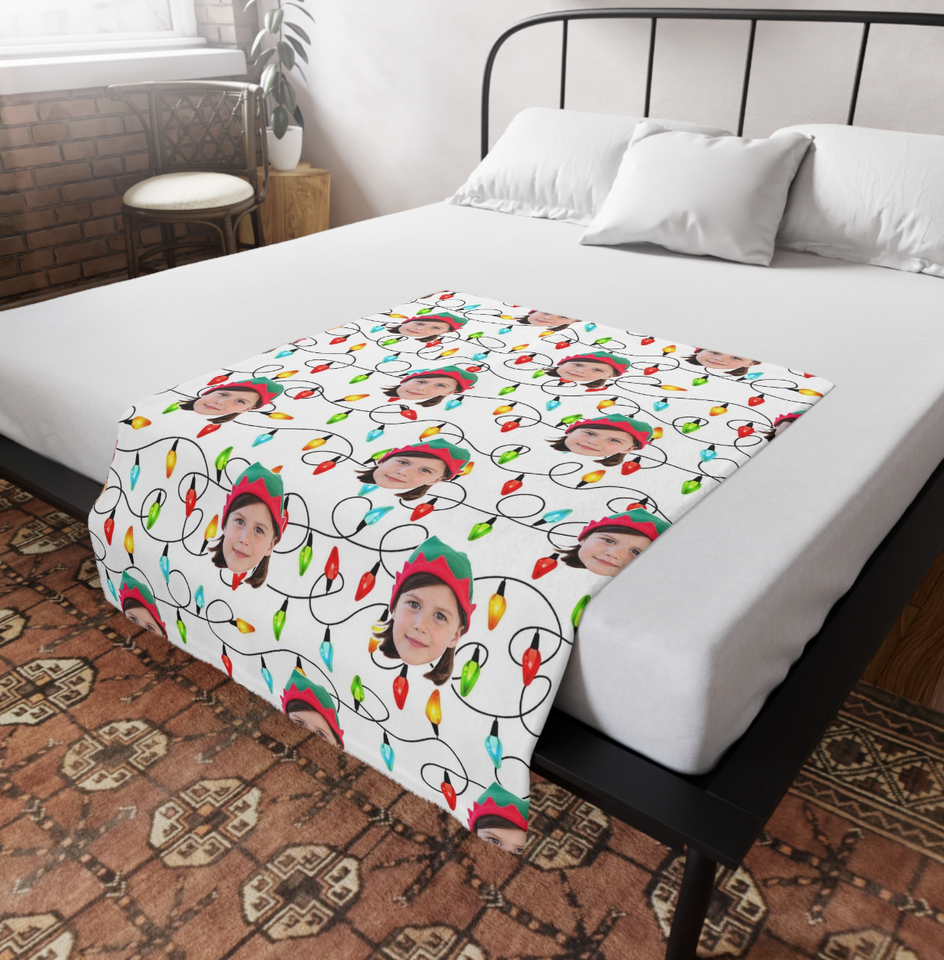 Christmas Gift for Him or Her, Custom Any Photo Face Funny Christmas Light Fleecee/Sherpa Blanket - GreatestCustom