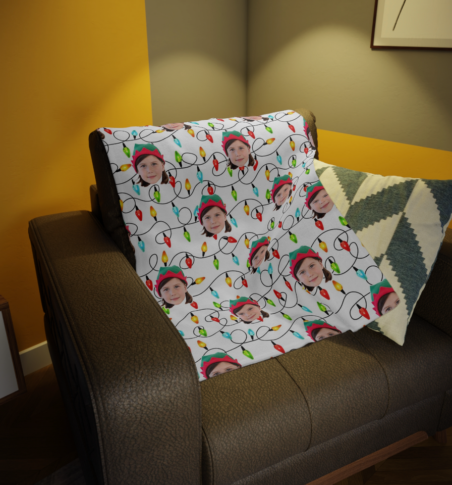 Christmas Gift for Him or Her, Custom Any Photo Face Funny Christmas Light Fleecee/Sherpa Blanket - GreatestCustom