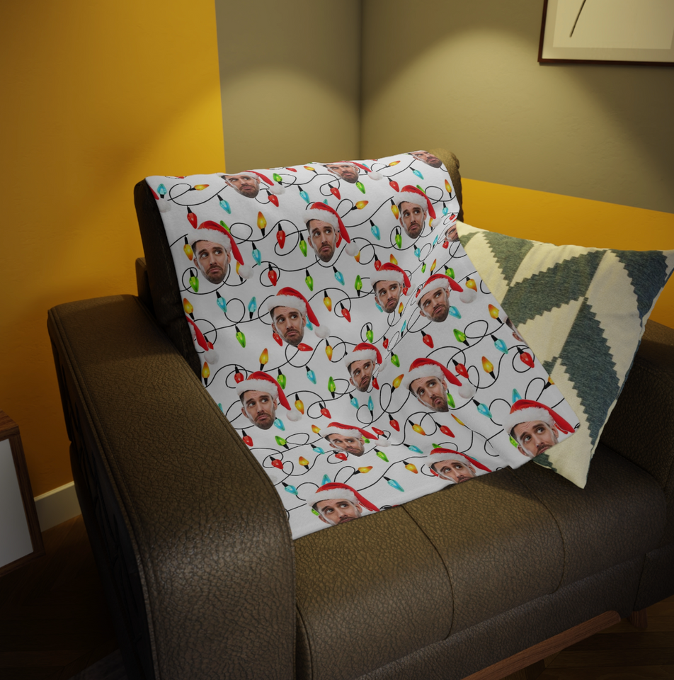 Christmas Gift for Him or Her, Custom Any Photo Face Funny Christmas Light Fleecee/Sherpa Blanket - GreatestCustom