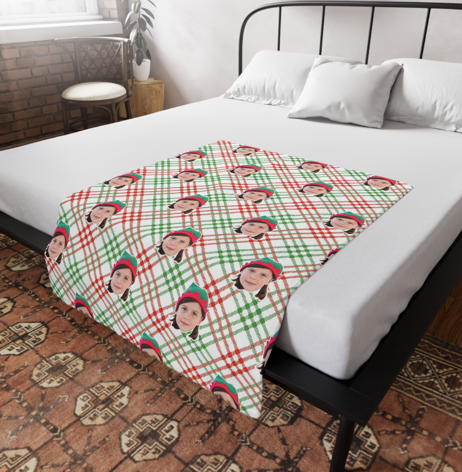 Custom Any Photo Face Funny Christmas Plaid Fleecee/Sherpa Blanket