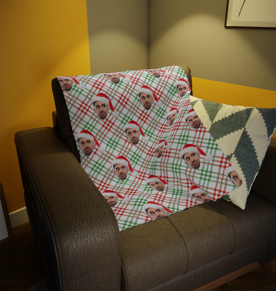 Custom Any Photo Face Funny Christmas Plaid Fleecee/Sherpa Blanket