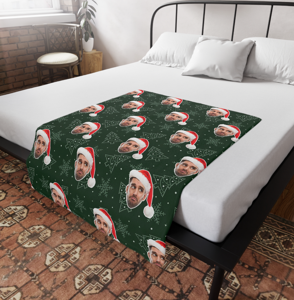 Custom Any Photo Face Funny Christmas Tree Fleecee/Sherpa Blanket