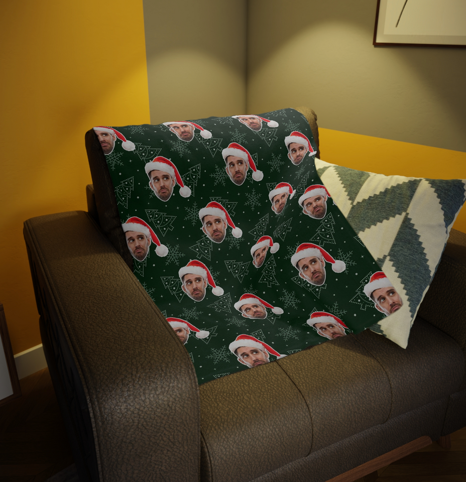 Custom Any Photo Face Funny Christmas Tree Fleecee/Sherpa Blanket