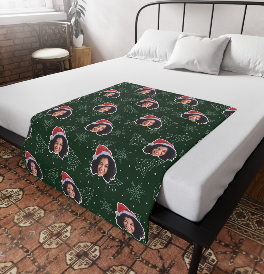 Custom Any Photo Face Funny Christmas Tree Fleecee/Sherpa Blanket