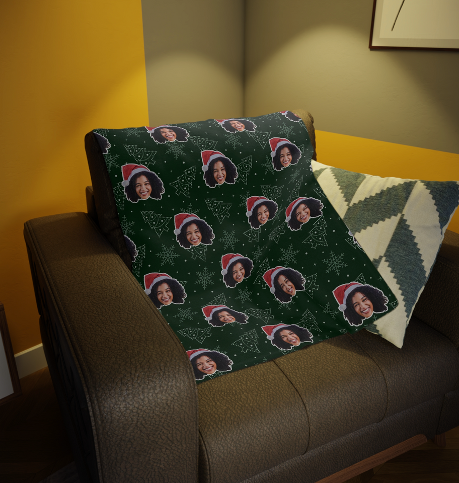 Custom Any Photo Face Funny Christmas Tree Fleecee/Sherpa Blanket