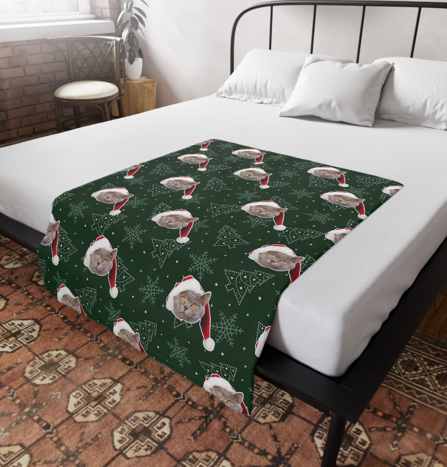 Custom Any Photo Face Funny Christmas Tree Fleecee/Sherpa Blanket