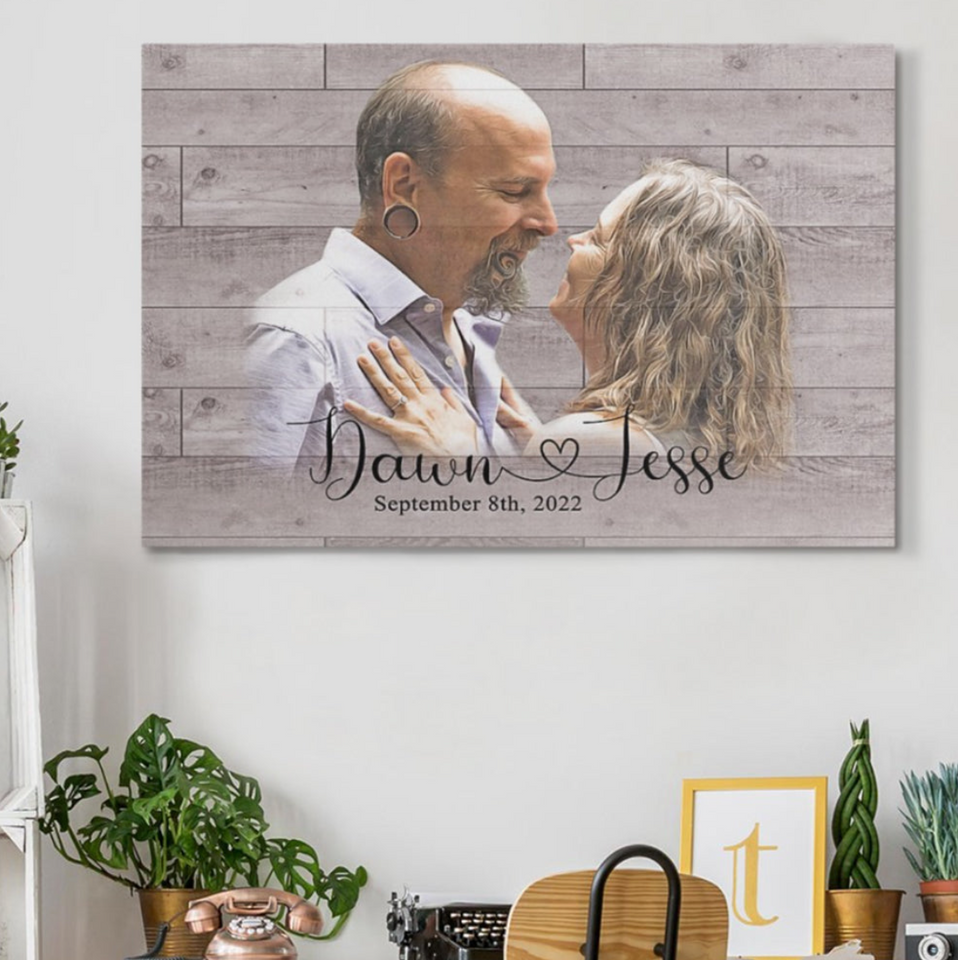 Personalized Wedding Couple Gift Painting, Anniversary Gift Couple Canvas Wall Art