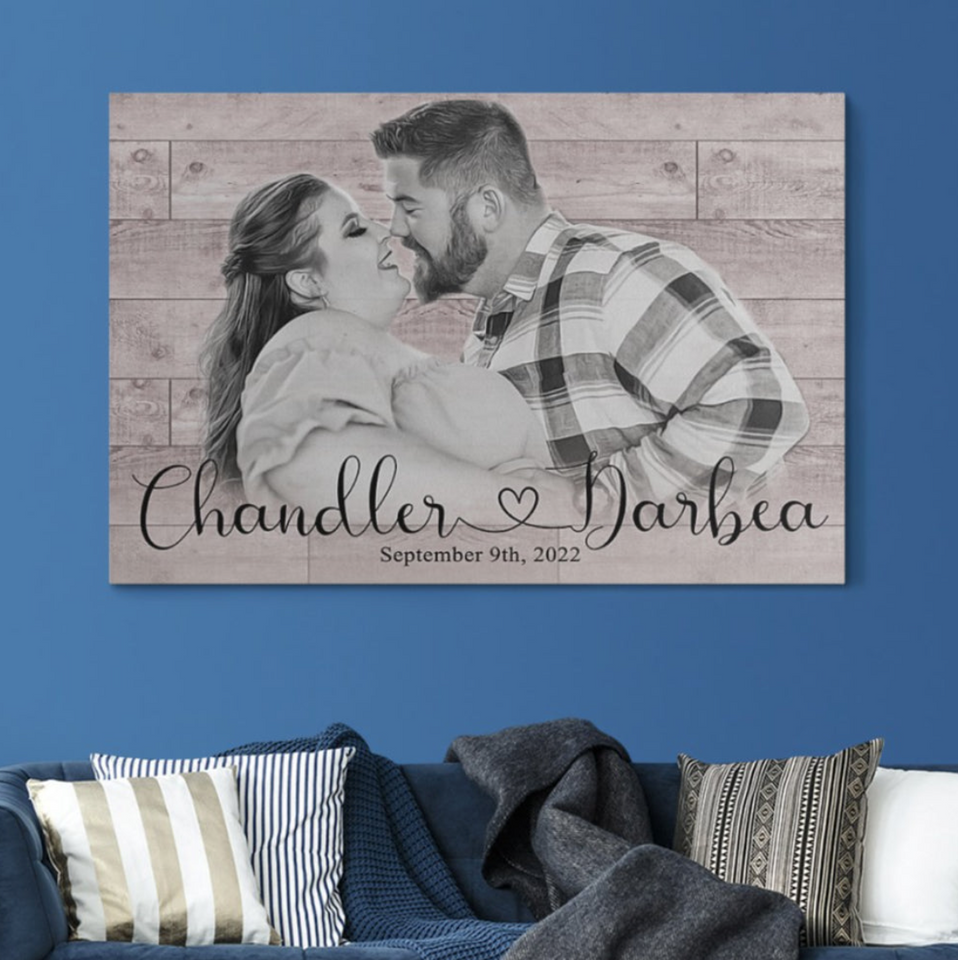 Personalized Wedding Couple Gift Painting, Anniversary Gift Couple Canvas Wall Art