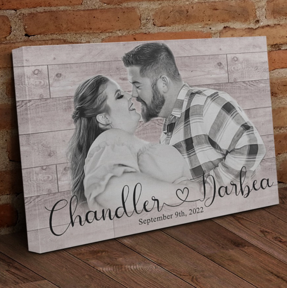 Personalized Wedding Couple Gift Painting, Anniversary Gift Couple Canvas Wall Art