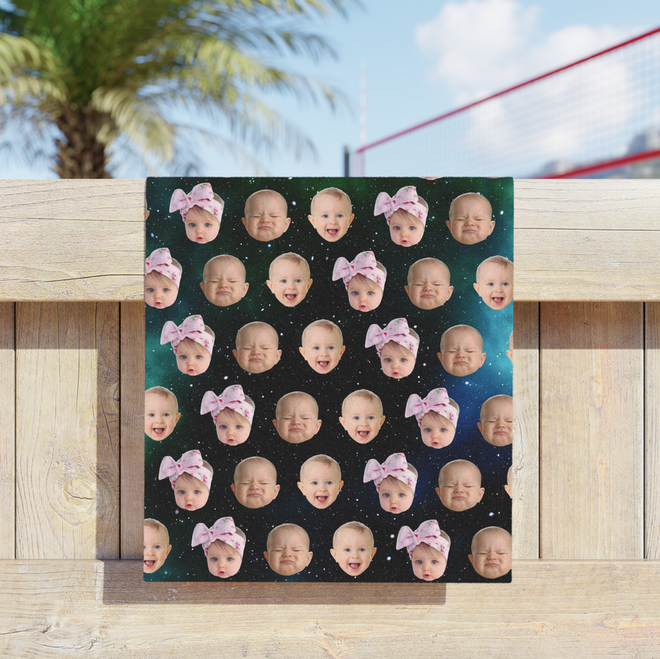 Personalized Baby Photo Galaxy Beach Towel, Kids Beach Towel with Baby Face