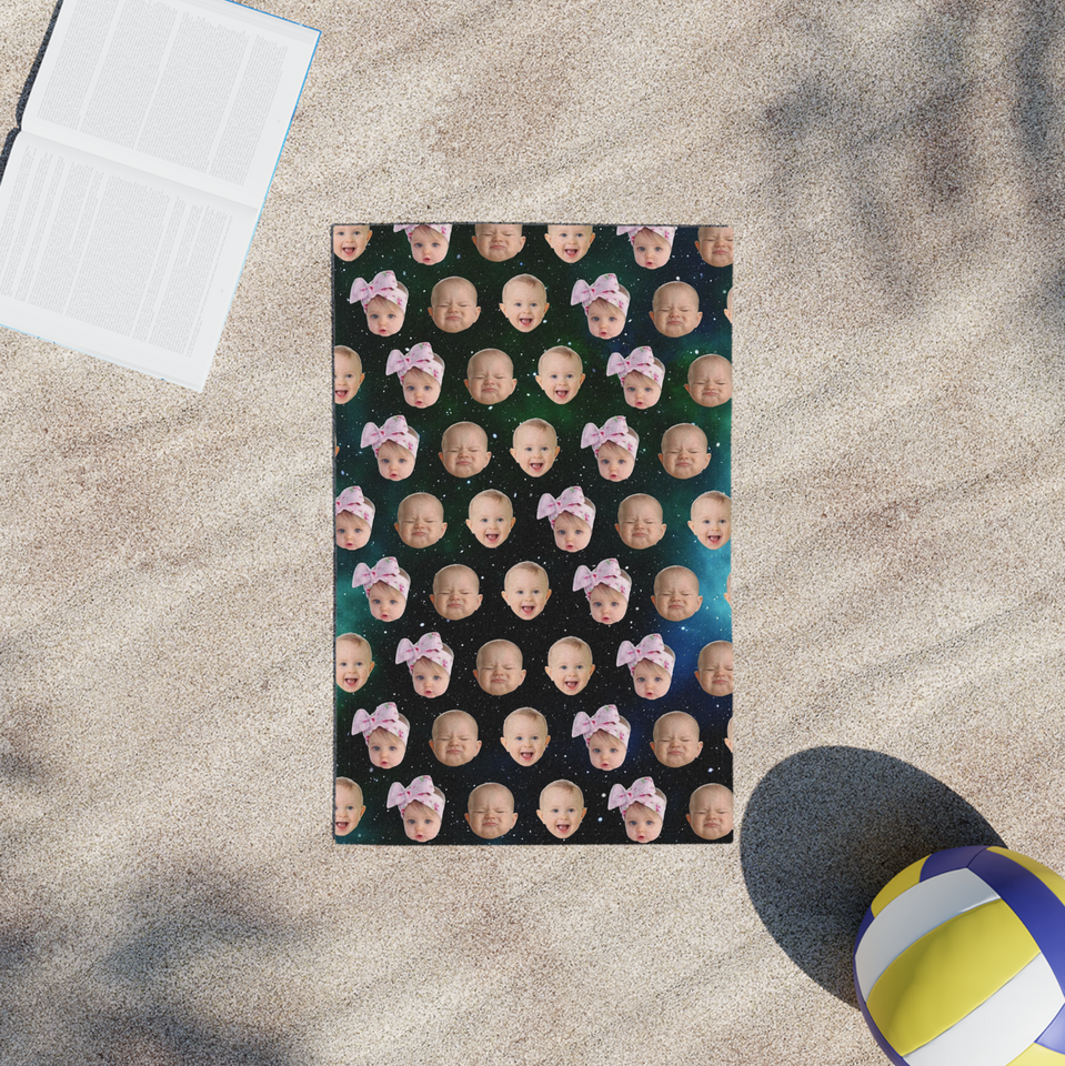 Personalized Baby Photo Galaxy Beach Towel, Kids Beach Towel with Baby Face
