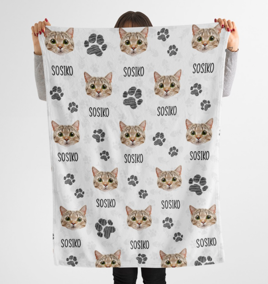 Upload Cat Photo on Blanket, Gift for Cat Lovers Personalized Blanket