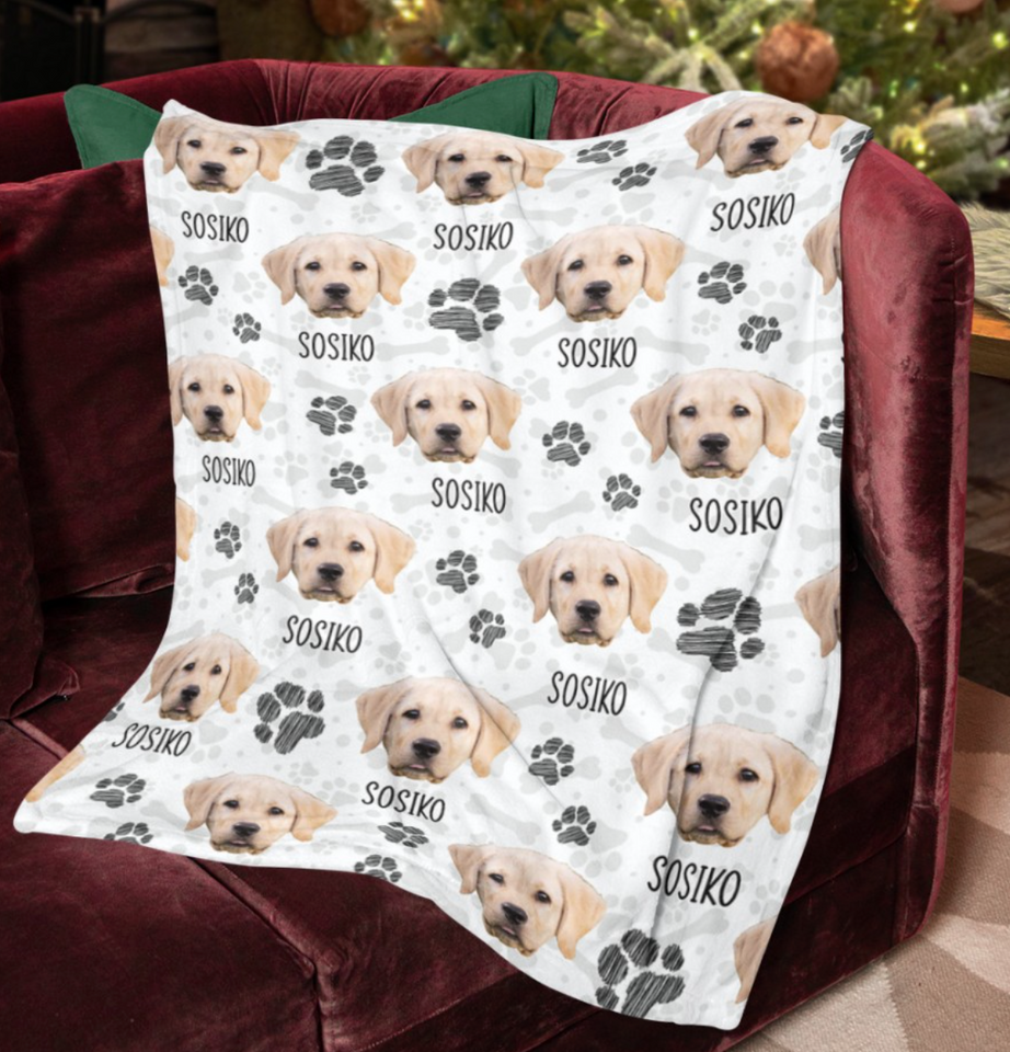 Upload Dog Photo on Blanket, Gift for Dog Lovers Personalized Blanket
