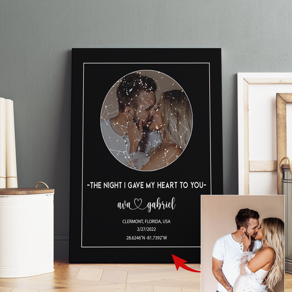 Personalized Star Map Canvas, Custom Night Sky Print for Couple, Perfect Anniversary Gift