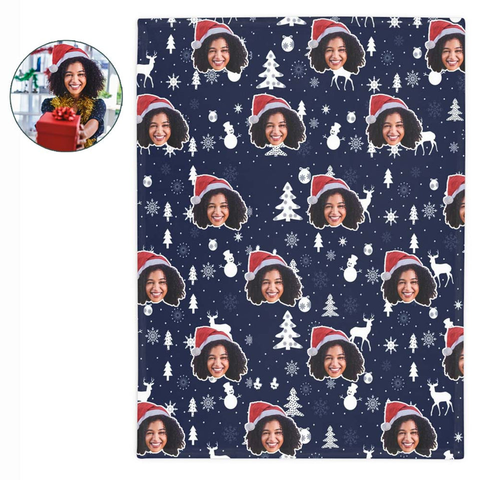 Custom Any Photo Face Funny Christmas Blue Fleecee/Sherpa Blanket