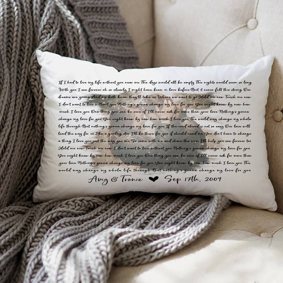 Custom Faded Wedding Photo with Song Lyrics Pillow,Wedding Gift, Anniversary Gift for Her, Anniversary Gift Canvas Throw Pillow