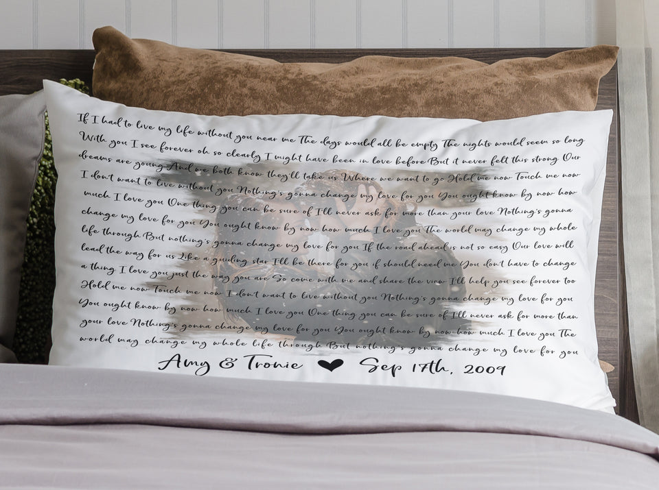 Custom Faded Wedding Photo with Song Lyrics Pillow,Wedding Gift, Anniversary Gift for Her, Anniversary Gift Canvas Throw Pillow