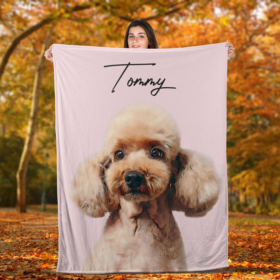 Custom Dog Portrait Personalized Blanket, Dog Lovers Gift, Pet Portrait Blanket, Pet Loss Gift, Dog Loss Gift