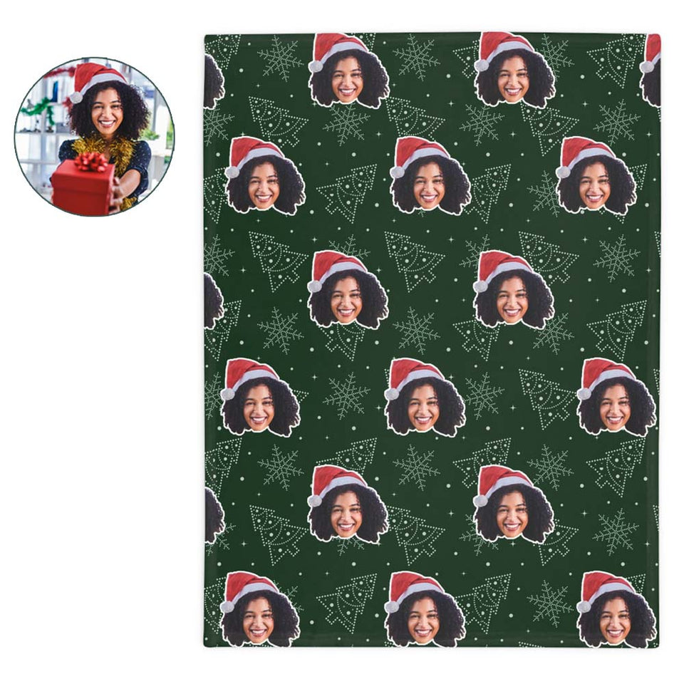 Custom Any Photo Face Funny Christmas Tree Fleecee/Sherpa Blanket