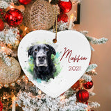 Personalized Dog Watercolor Heart Ornament, Custom Pet Memorial Christmas Gift for Dog Lovers