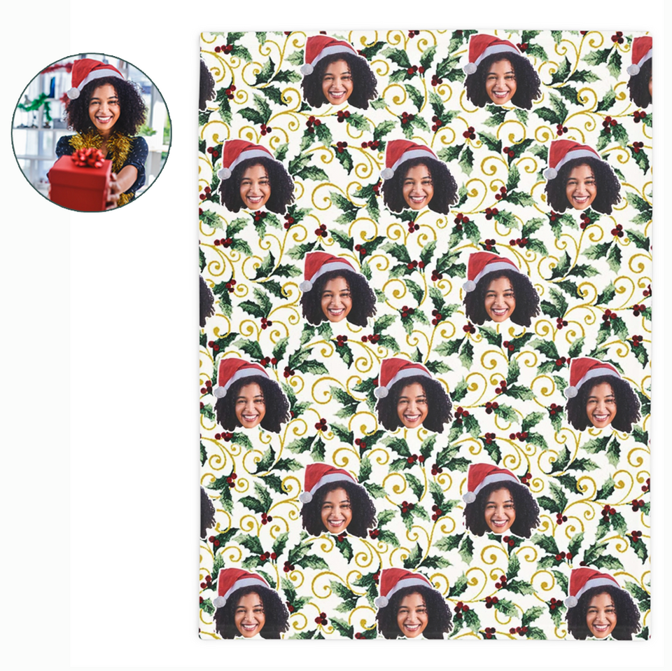 Custom Any Photo Face Funny Christmas Holly Fleecee/Sherpa Blanket