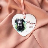 Personalized Dog Watercolor Heart Ornament, Custom Pet Memorial Christmas Gift for Dog Lovers