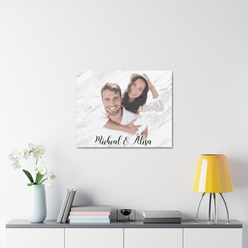Personalized Couple Watercolors Portrait Canvas, Couples Painting Portraits Wall Art