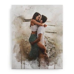 Personalized Photo Valentine Day Art Canvas, Valentine Painting Watercolor Portrait
