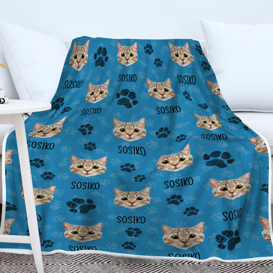 Upload Cat Photo on Blanket, Gift for Cat Lovers Personalized Blanket