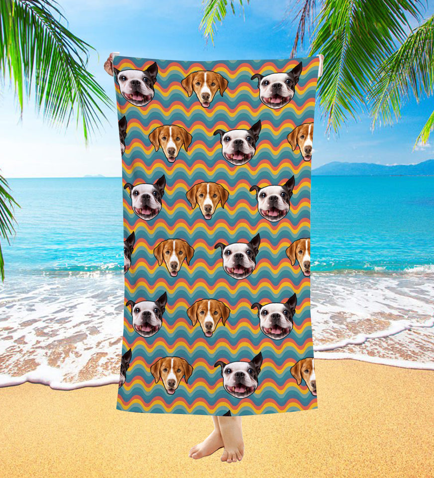 Personalized Pet Dog Cat Retro Beach Towel