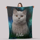 Personalized Custom Dog/Cat Portrait Galaxy Fleece/Sherpa Blanket, Dog Mom Gift Blanket